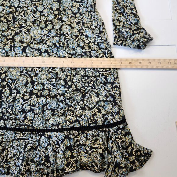 Free People Black Floral Mini Dress Long Sleeve Ruffle Boho NWT $128 Size 2 - Picture 12 of 15